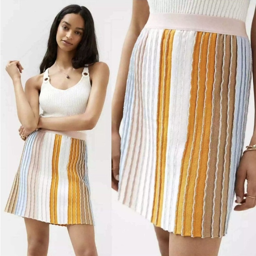 Anthropologie Eva Franco Colorful Pastel Knit Striped Mini Skirt Size Large nwt - Picture 2 of 9